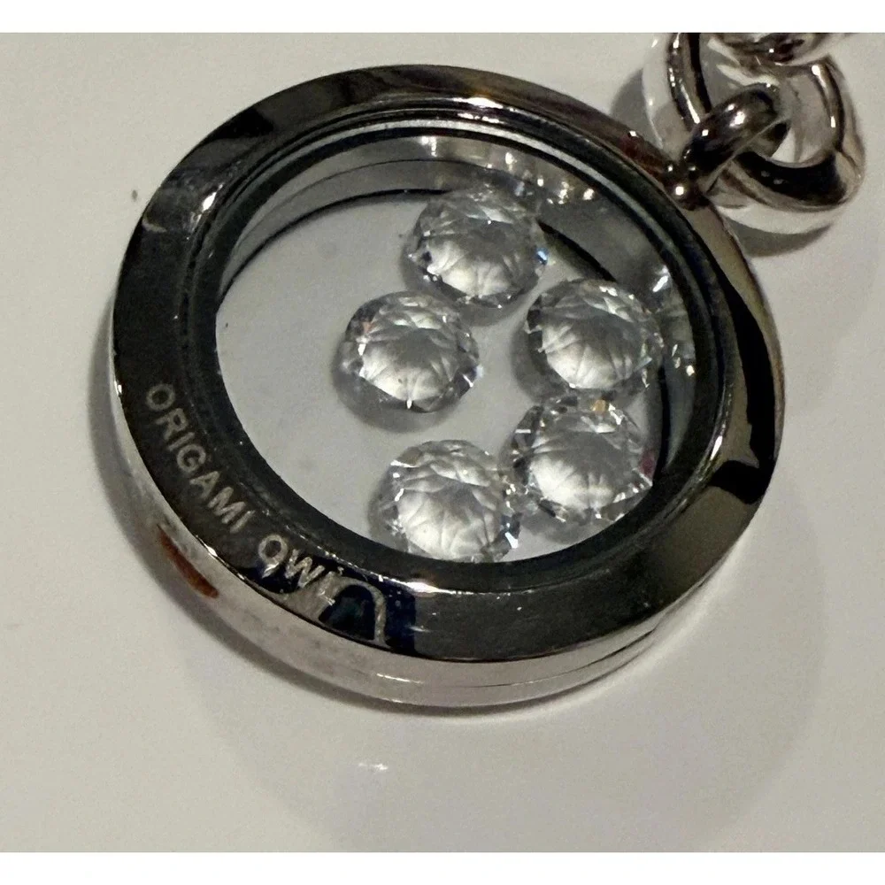 Origami Owl Silver Tone 5 Floating Crystal Charm Bracelet Locket Key Clover 7.5